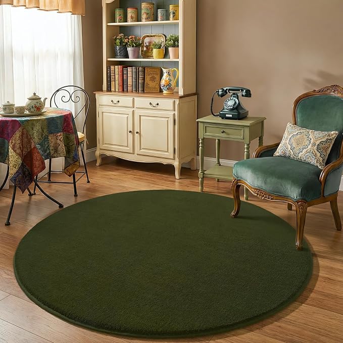 Olive Green Round Area Rugs 4ft Circle Rugs - Image 6