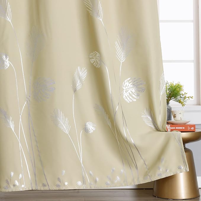 Drape for Living Room 100W x 84L Inch Length Elegant Silver Palm Tree Designed - Image 4