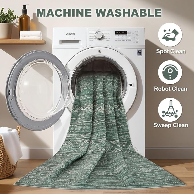 Nakagishi Boho 5x7 Area Rug Living Room Rugs Machine Washable Green | Soft - Image 2