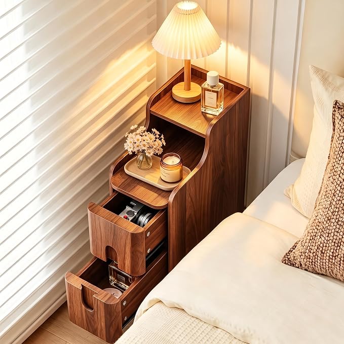 FurSch Narrow Nightstand, Wooden 2 Drawer - Image 4