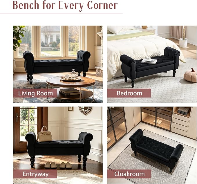 47.6" Storage Bench for End of Bed Bedroom, Velvet Ottoman Bench - Image 7