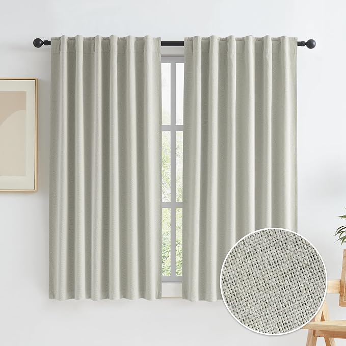 Greyish Beige 100% Blackout Linen Curtains, Completely Thermal Insulated Window by KEQIAOSUOCAI