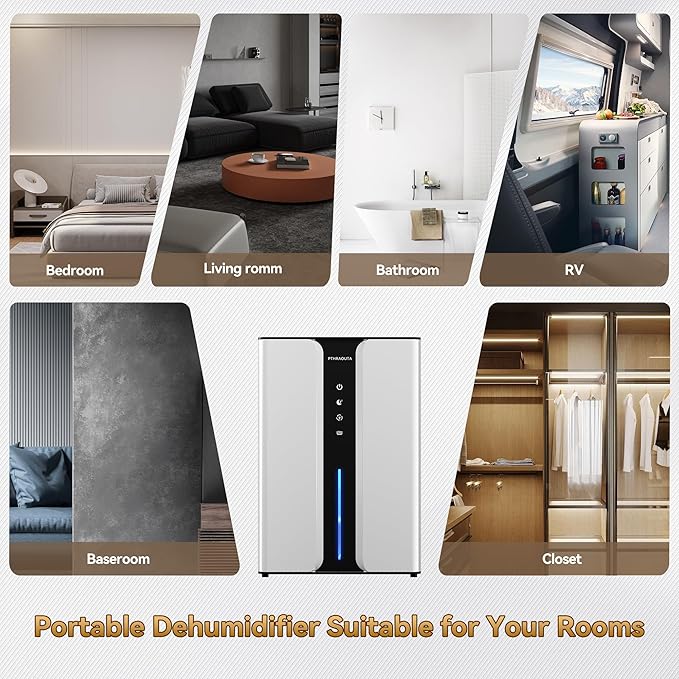 PTHRAOUTA Home Dehumidifier with Drain Hose, (950 sq.ft) 95oz Quiet dehumidifier for Bedroom Bathroom, with Air Reusable Filter Indoor deshumidificador for Basement RV Closet