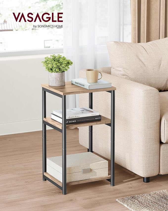 VASAGLE Side Table, Small End Table, Tall Nightstand, Steel Frame | - Image 4