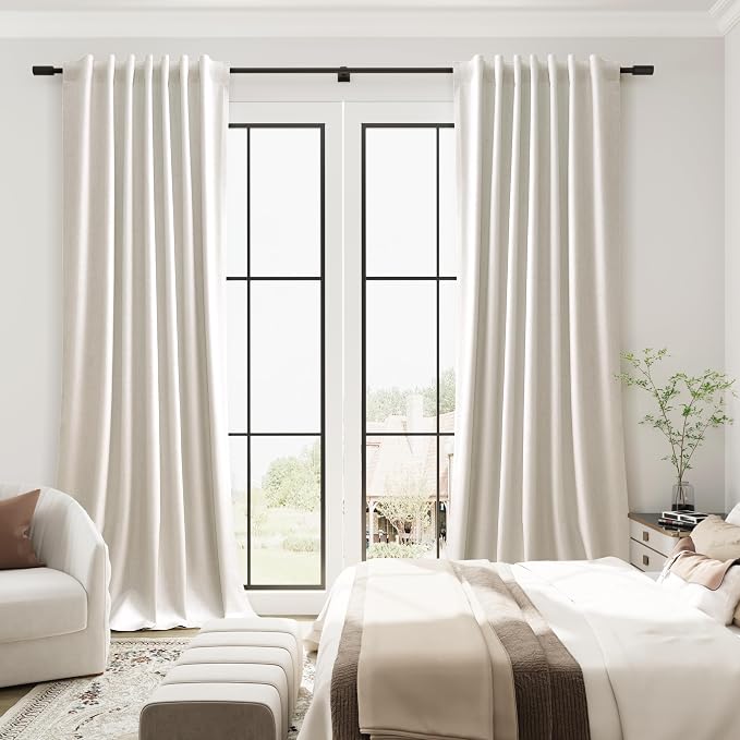 Cream Natural Linen 100% Blackout Curtains 90 Inches Long 2 Panel Sets Textured - Image 5