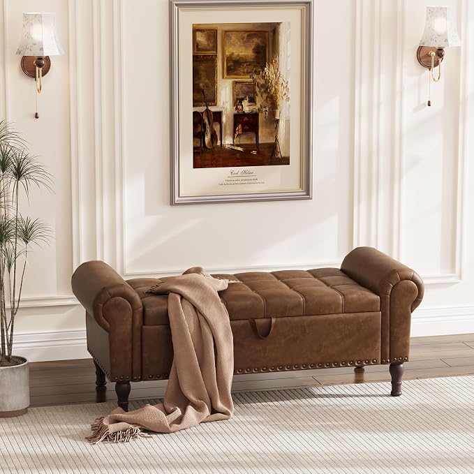 Apicizon 51” Bench with Storage, Upholstered Tufted Button Bedroom Bench with - Image 8