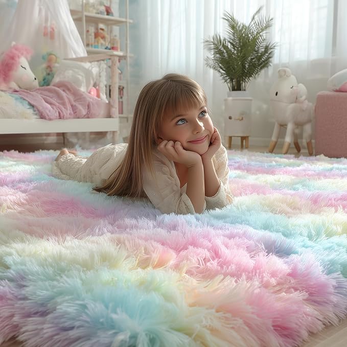 8x10 Rainbow Large Area Rug, Plush Rugs - Image 2