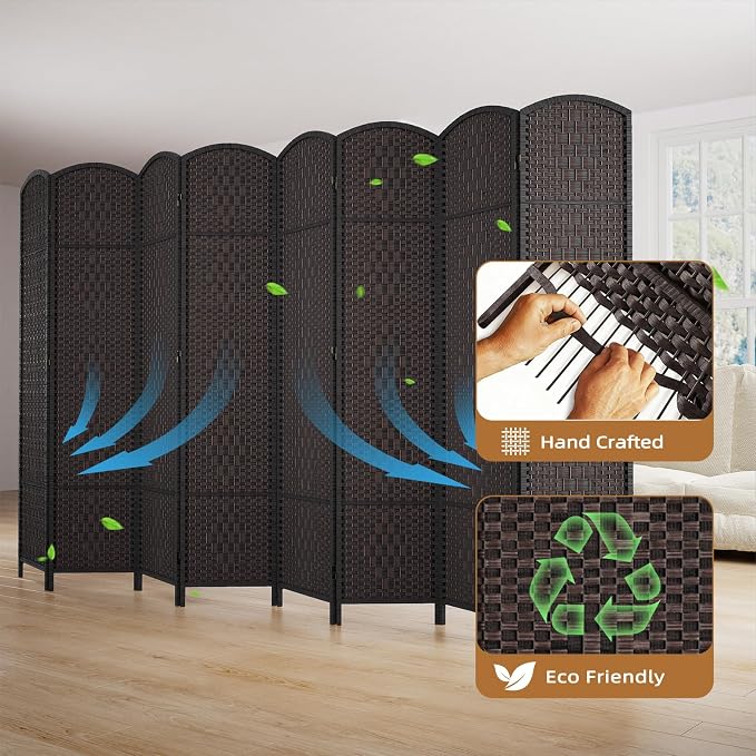 HALLYBEE Room Divider Panel, 8 Panel Partition Room Dividers, Dark Mocha | Room - Image 5