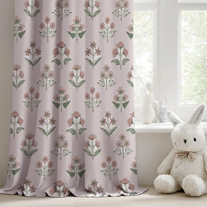 RYB HOME Pink 100% Blackout Floral Curtains 84 Inches Long 2 Panels - Image 7