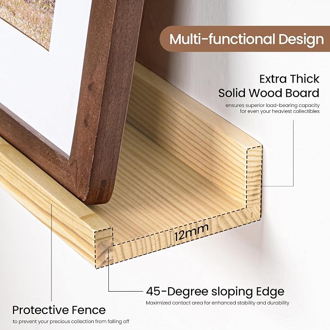 Picture Ledge Shelf, Solid Pine Wood Floating Shelves Set of 2, 48 Inches - Image 4
