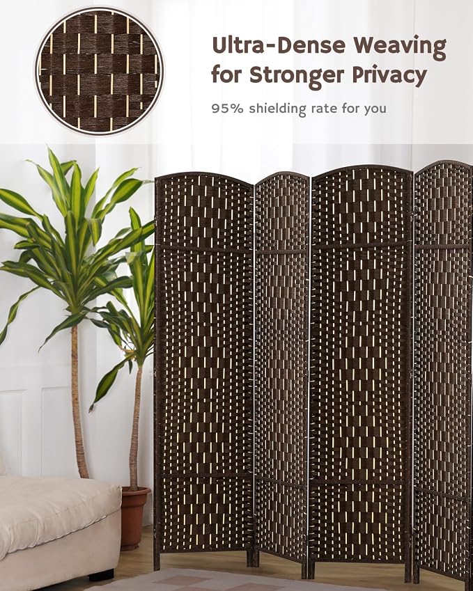Rattan Room Divider, 4-Panel Folding Privacy Screen 6ft. Extra Wide | Room - Image 8