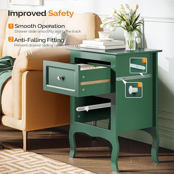 Bonnlo Green Nightstand with Drawers - Image 9
