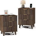 Wood Nightstands Set of 2 w/Charging Station, 3 Drawers Fluted Dresser | Walnut by Lulive