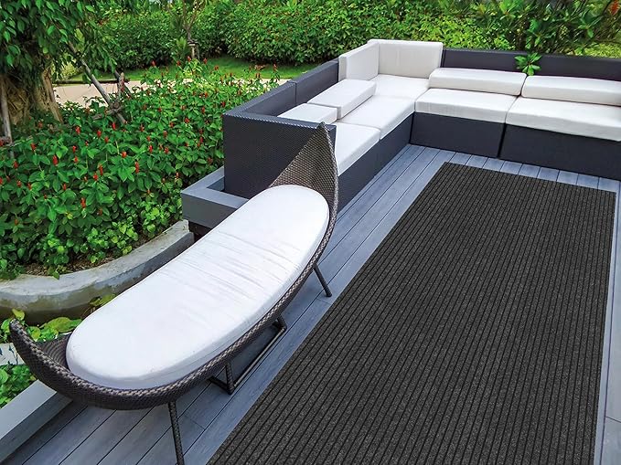 Ottomanson 2' x 46' Hallway Runner with Scraper Pile Extra Durable Non-Slip Rug Mat for Indoor & Outdoor Use - Ideal for Kitchen, Entryway, Patio & Garage - High-Traffic Carpet, Black