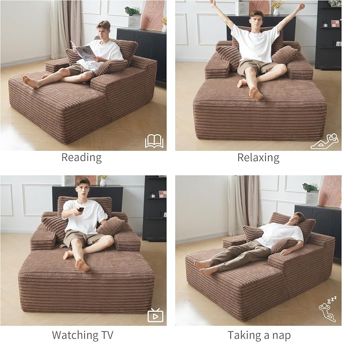 Oversized Chaise Lounge Chair Indoor, Plush Corduroy Boneless Sofa Bed - Image 8