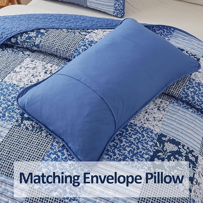 Mybedsoul Blue Quilt Set California King, Patchwork Reversible Bedding Set | - Image 5