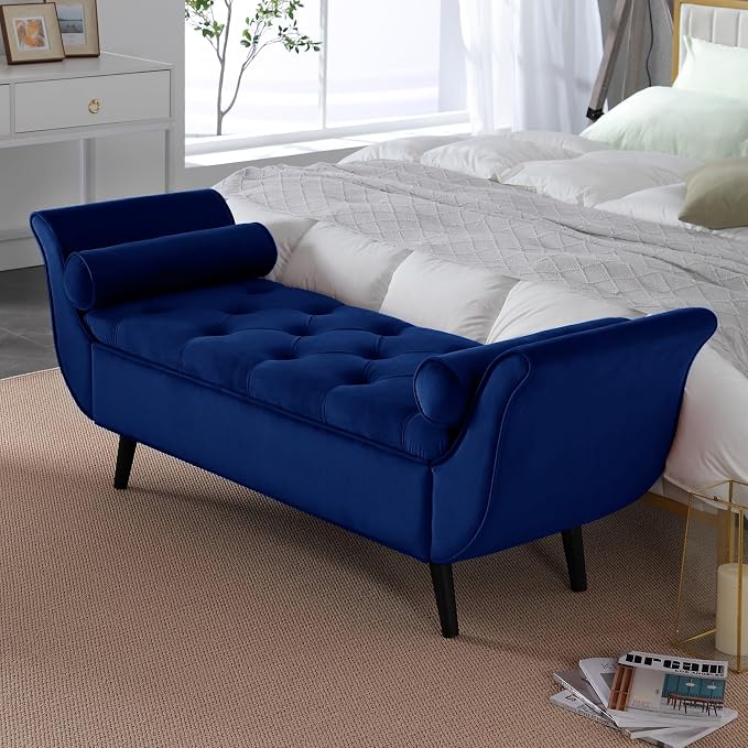 65" Velvet End of Bed Bench, Upholstered Seat by CDBBIB