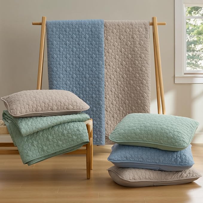 Bedsure Quilts Queen Size, Lucky Star Quilting Comforter Set Sage Green | - Image 7