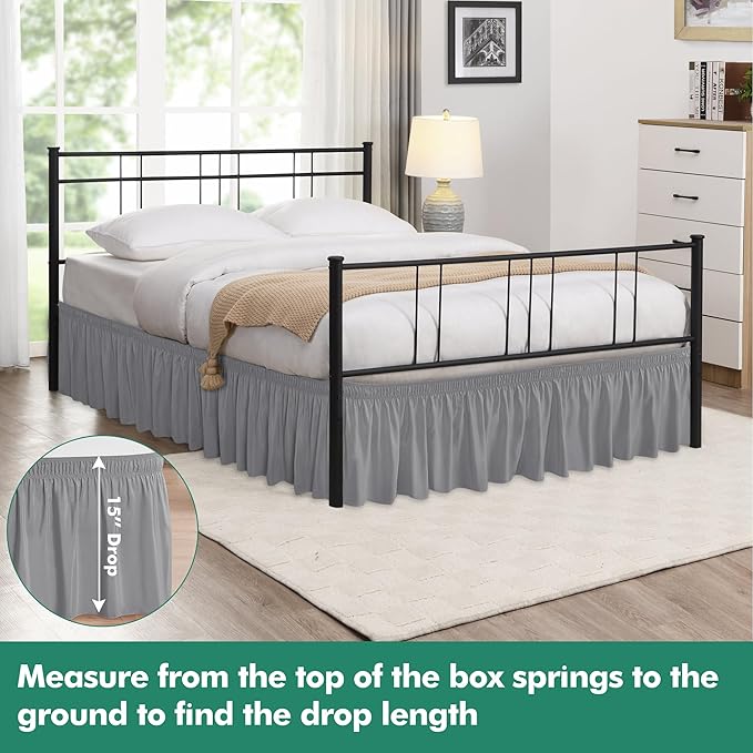 Biscaynebay Wrap Around Bed Skirts with Split Corners for Twin/Twin XL Beds 15" Drop, Silver Grey Adjustable Elastic Dust Ruffles Easy Fit Wrinkle Resistant Silky Luxurious Fabric Machine Washable