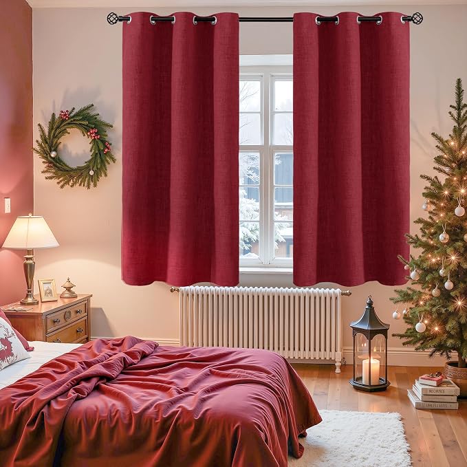 YoungsTex Burgundy Linen Blackout Curtains 40 Inches Long, Short Thermal - Image 4