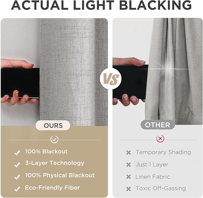 Joydeco Blackout Curtains 120 Inches Long 2 Panels Burg, Room Darkening Curtains for Bedroom, 100% Black Out Textured Thermal Drapes Privacy Protection 2 Panels Set(W52 x L120 Inch, Greyish White)