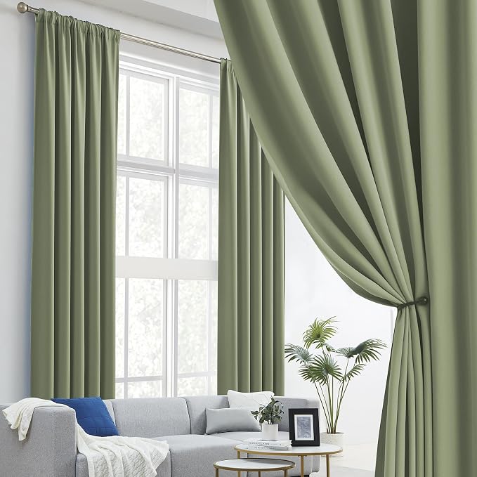Light Sage Green Curtains 90 Inches Long Back Tab/Rod Pocket Room Darkening - Image 2