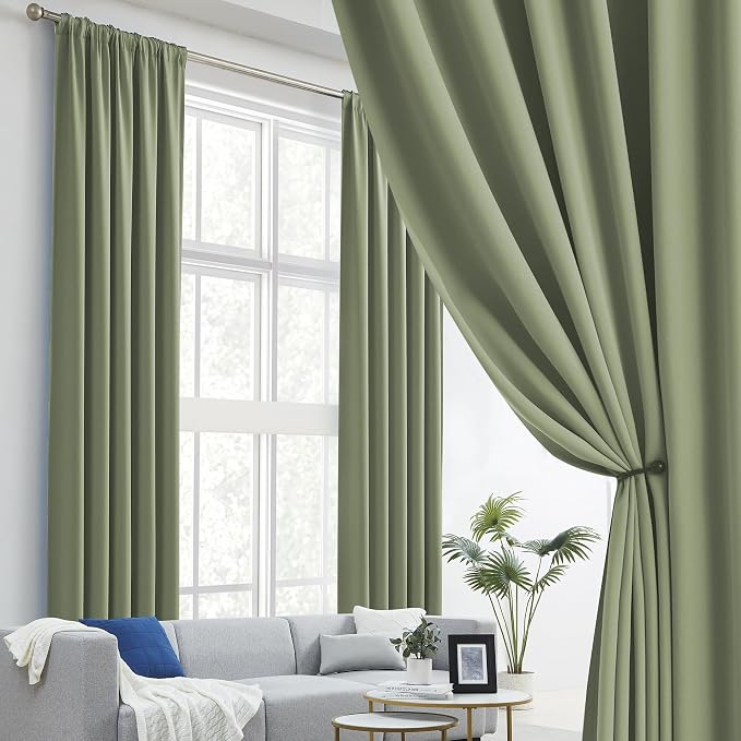 Light Sage Green Curtains 108 Inches Long Back Tab/Rod Pocket Room Darkening - Image 2