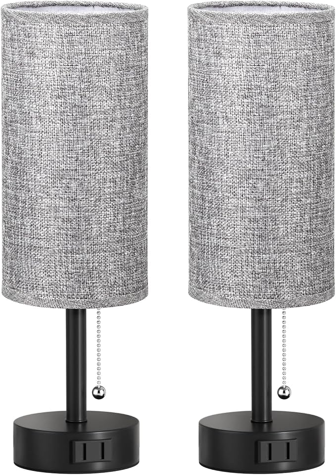Grey Bedside Table Lamps Set of 2 - Image 9