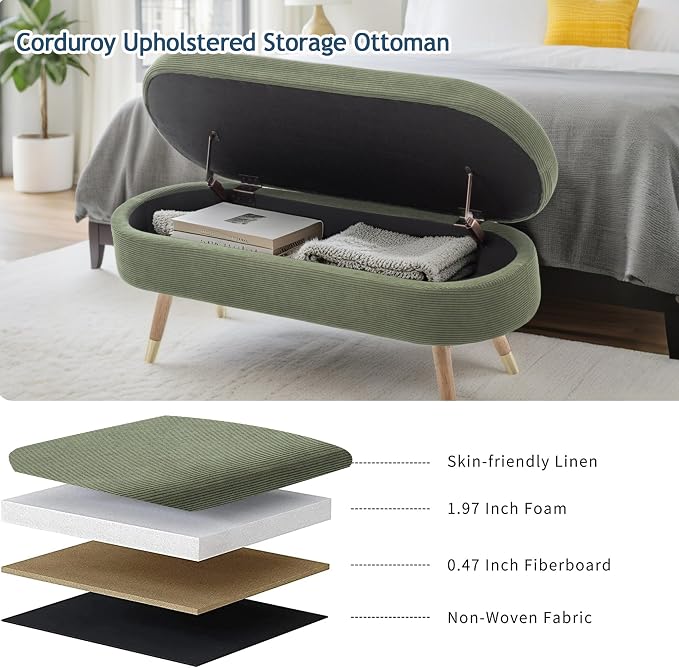 IAFIKE Oval Storage Bench 43.5" Ottoman Bench Upholstered Boucle Fabric - Image 5
