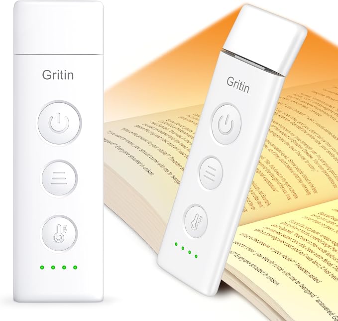 Gritin Book Light Rechargeable, Clip on LED Reading Light by Gritin