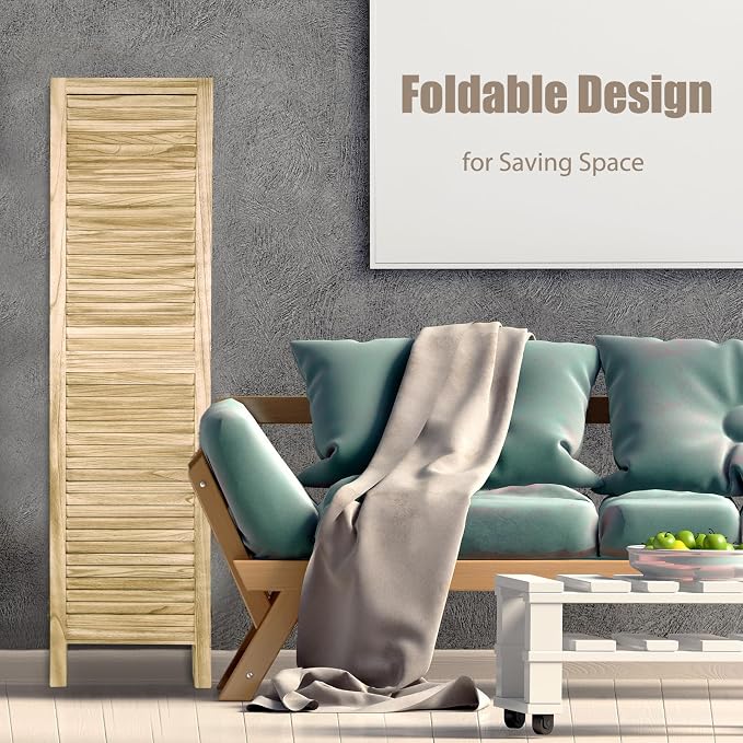 4 Panel Room Divider, Freestanding Wooden Privacy Screen | Solid paulownia wood - Image 5