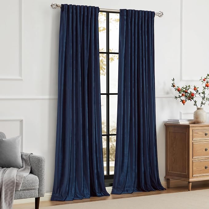 Navy Blue Velvet Curtains 63 inch Long - Image 7