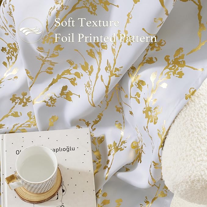 NICETOWN Gold Foil Printed Floral Curtains 100% Blackout, Grommet Branch - Image 3