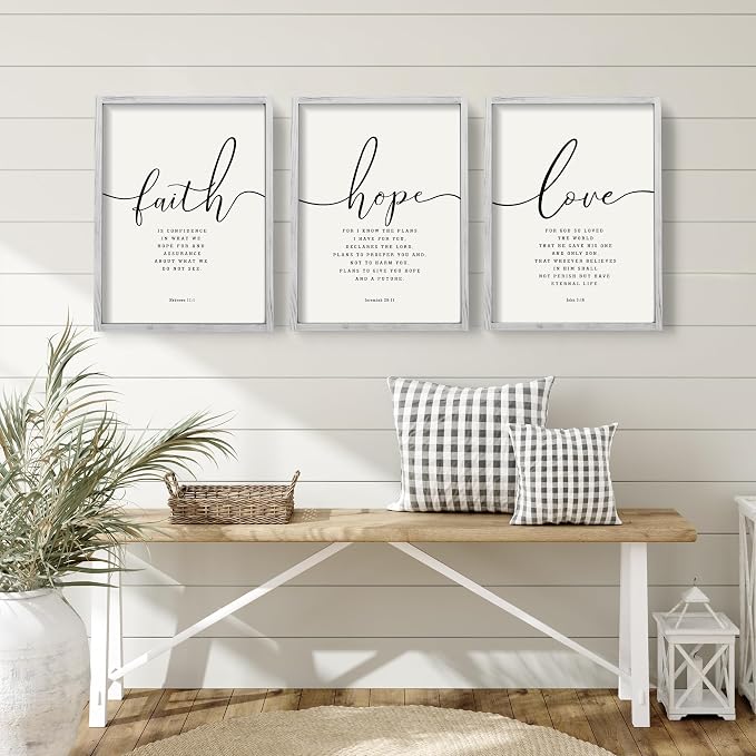 Houmury Set of 3 Framed Farmhouse Bible Verses Wall Decor Sign 11”x14” - Image 2