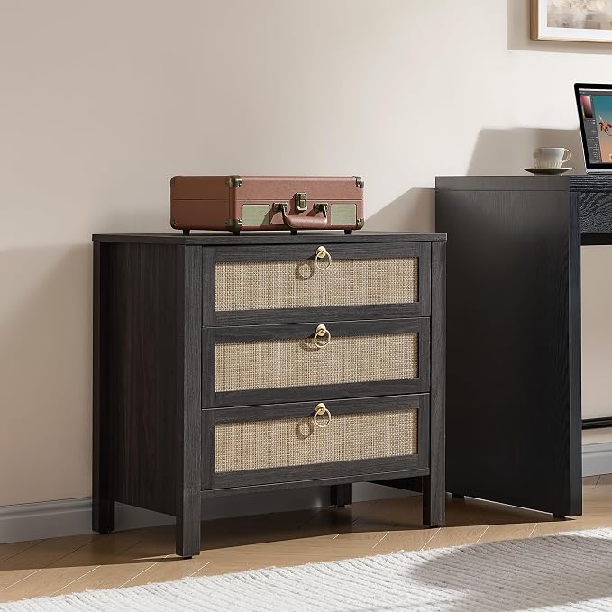 SICOTAS Rattan Nightstand with 3 Drawers, Large Boho Bedside Tables Bedroom | - Image 6