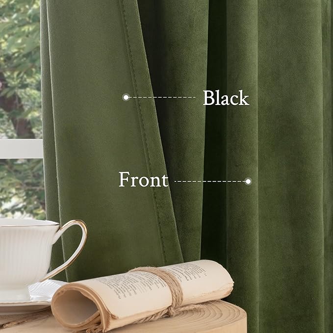 LAMIT Sage Green Velvet Curtains 108 Inches Long for Living Room, Luxury Thermal Insulated Blackout Panels Back Tab and Rod Pocket Room Darkening Drapes for Bedroom, 2 Panels, 52 x 108 Inch