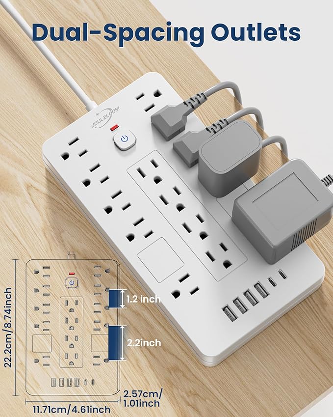 JouleLoom Surge Protector Power Strip-14 Outlets and 6 USB Ports, 6 Feet Flat Plug Extension Cord, 1850 Joules, White, ETL Listed for Home, Office, Dorm Room