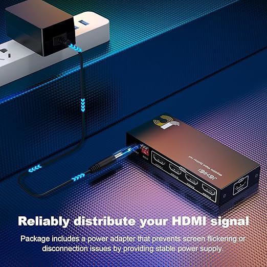 HDMI Splitter 1 in 4 Out, JCHICI HDM1 Switcher Splitter 4K@60Hz 4:4:4, HDMI Spliter for Dual Monitors, EDID Control, Compatible with Xbox PS4 Blu-Ray Player HDTV (1 Source onto 4 Displays)