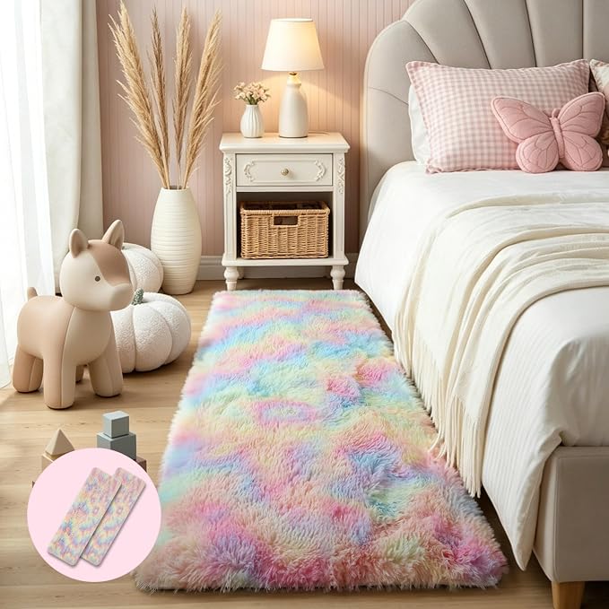 KICHOWUA KCHOWUA Rainbow Unicorn Thick Fluffy Fuzzy Rug 2x6, princess kids room - Image 2