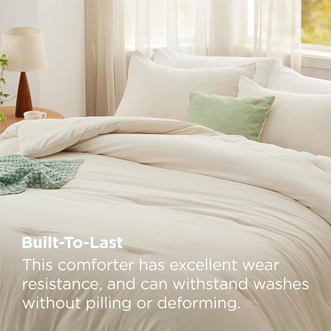 Bedsure Super King Comforter Set, Cream Soft Prewashed Bedding - Image 3