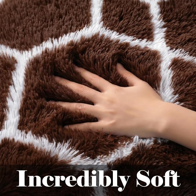 5x7 Area Rugs for Living Room Bedroom, Fluffy Brown and White Throw Rug - Image 2