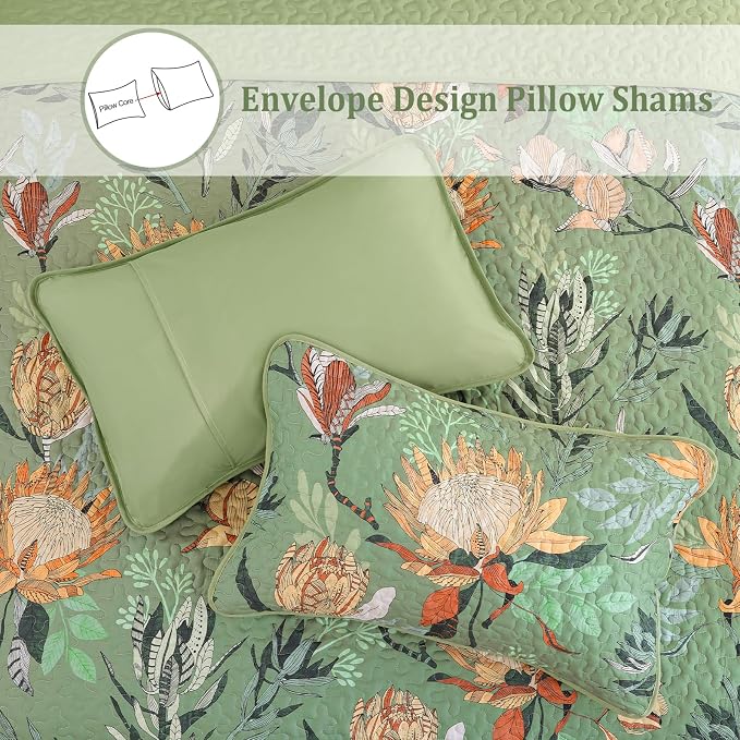 Dintszyayue Quilt Queen Size Green, Soft Microfiber Lightweight Farmhouse Bed - Image 5
