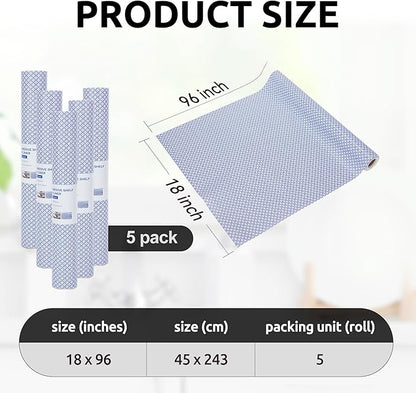 RAY STAR 18X96 Inch Shelf Liner for Kitchen Cabinets, Non-Adhesive Cabinet Liner Washable, PVC Drawer Liner for Dresser Non-Slip Bathroom (Blue Circle)(5 Roll)