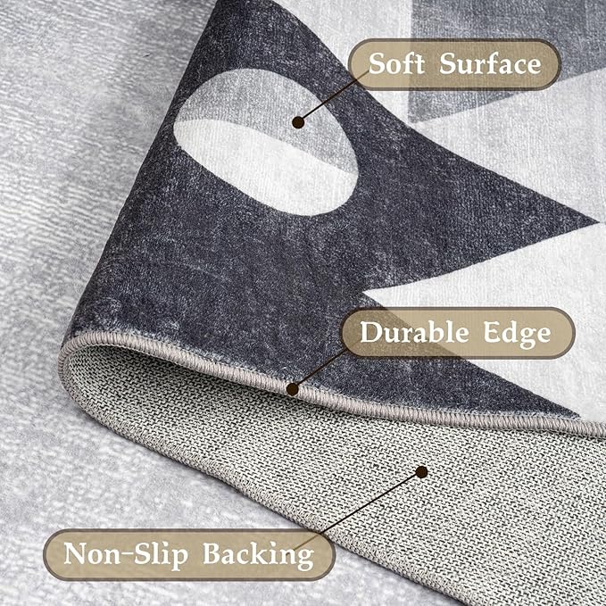 HOMFINE Washable Modern Area Rug - Geometric Style 10x14 Rugs for Living Room, Bedroom, Machine Washable Rug Soft Non Slip Non Shedding Area Rug - Grey, 10'x14'