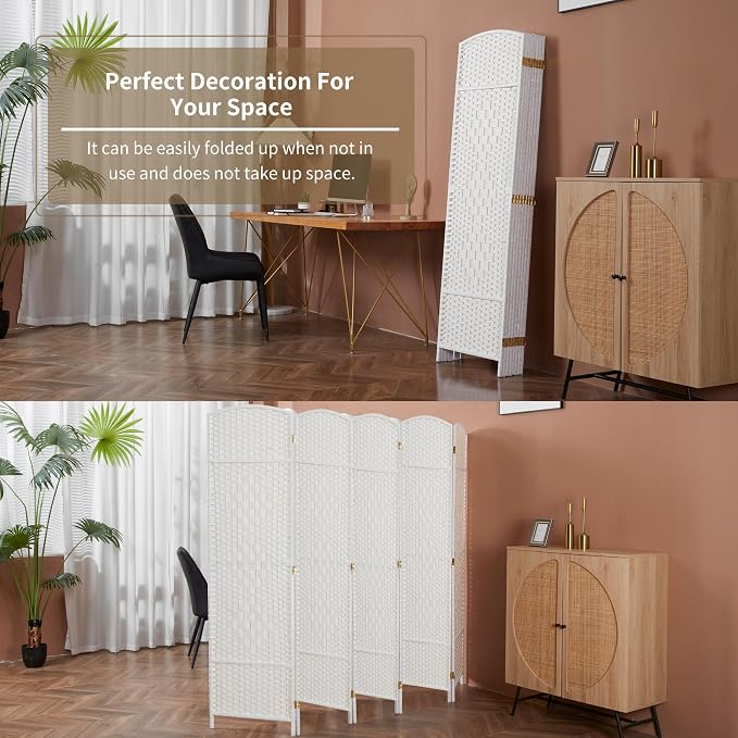 8 Panel Room Divider, 6 FT Wide Folding Screen Room Divider, Off White | Double - Image 4