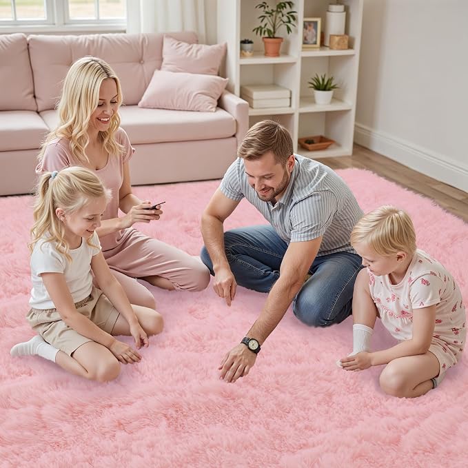 8x10 Area Rug for Living Room, Dark Pink Fluffy Shag Non-Slip Bedroom Rugs | - Image 5