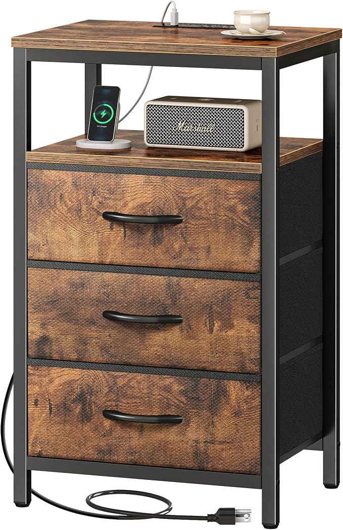 Huuger Nightstand with Charging Station, 27.6 Inch Bedside Table, Side Table | by Huuger
