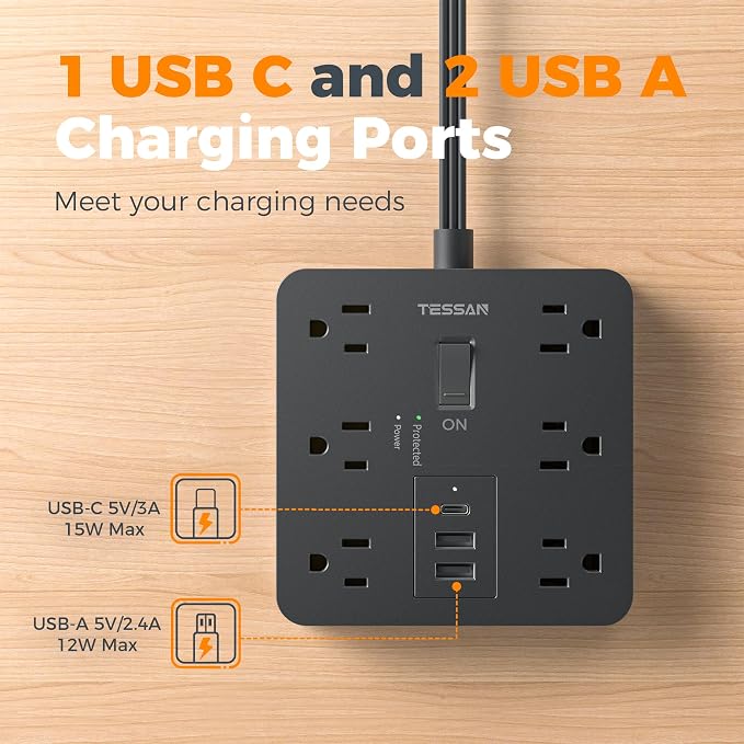 TESSAN 5Ft Black Extension Cord - Image 7