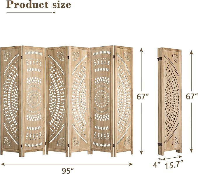 WelFurGeer Handcrafted Carved Wooden Room Divider Screen, Folding Privacy Screen - Image 5