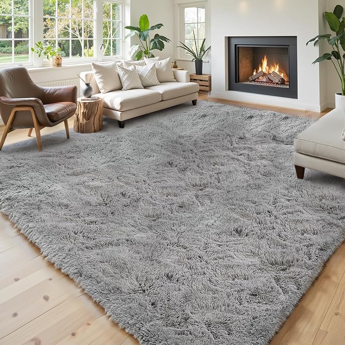 8x10 Area Rugs for Living Room, Light Grey Large Shaggy Soft Plush Furry Rug | - Image 2